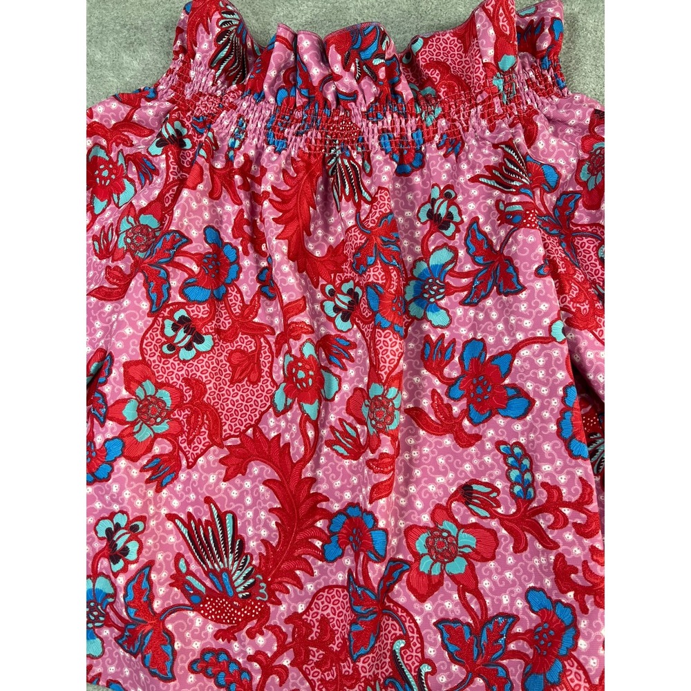 Tuckernuck Pink Floral Off the Shoulder Smocked Blouse Large Boho Preppy coastal - Picture 4 of 10